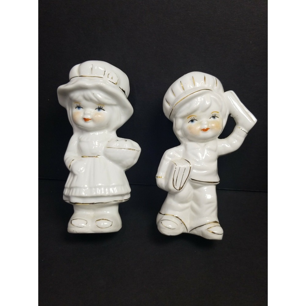 Boy & Girl High Gloss Gold Gilding Porcelain Figurines